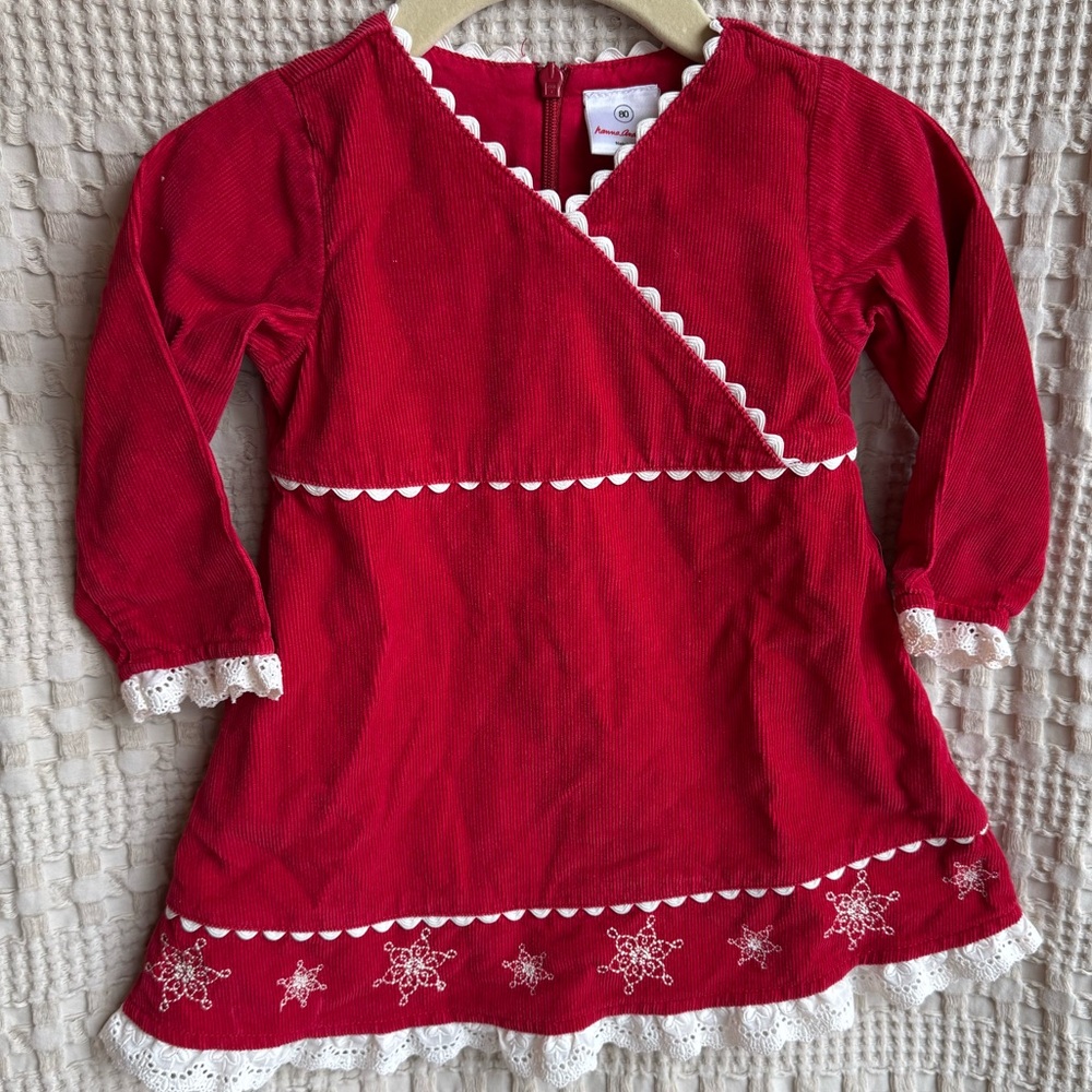 Hanna Andersson Red Corduroy Dress with White Trim